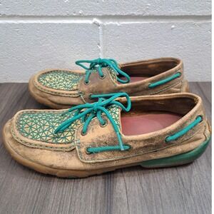 Twisted X Women's Tan Turquoise Moc Toe Driving Western Moccasins Shoes 7.5M